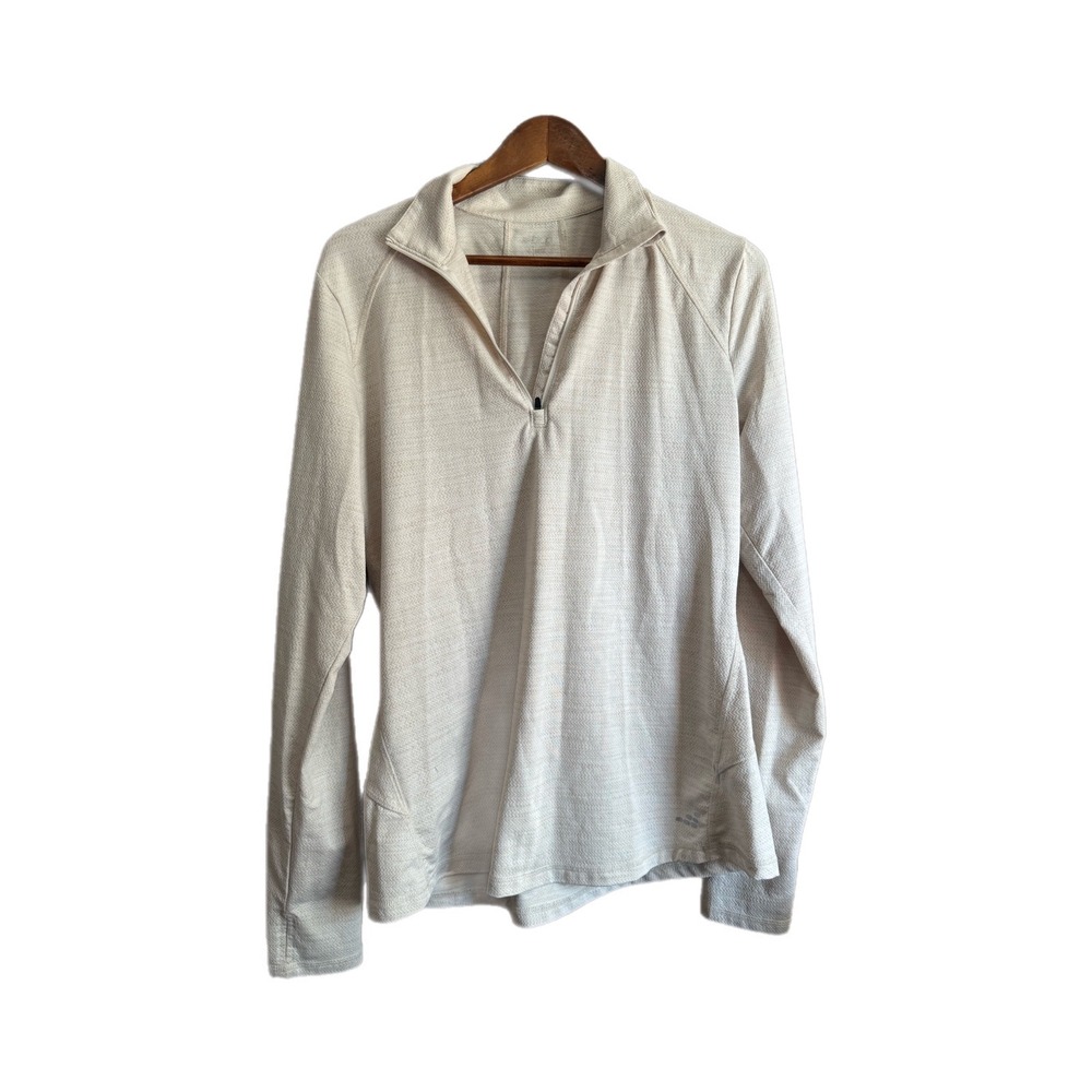 BCG Pullover Top Women Large Beige Excellent 1/4 Zip Chevron Thumbhole Active - Picture 1 of 7